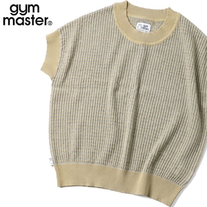gym master ジムマスター 透かし編みメッシュニット ボーダーフレンチスリーブTシャツ レディース サマーニット 半袖トップス コットン100% G721760 ベージュグレー