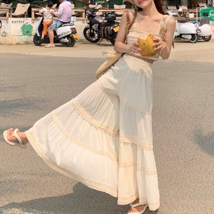 パンツ レディース ワイドパンツ ロングパンツ ティアードパンツ スカンツ ロング丈 薄手 透け感 ウエストゴム かわいい 大人可愛い きれいめ エレガント 上品 主役級 おしゃれ お洒落 シック リラックス おとな ナチュラル 通勤 こなれ感 ラブリー キュート ガーリー OL 学生 通学 デート お出かけ 女子会 旅行 春 夏 10代 20代 30代 40代 韓国 韓国系 着回し 普段使い ゆったり 体型カバー コーデ 韓国ファッション 旅行 ライブ コンサート リゾート 海 フリーサイズ 送料無料