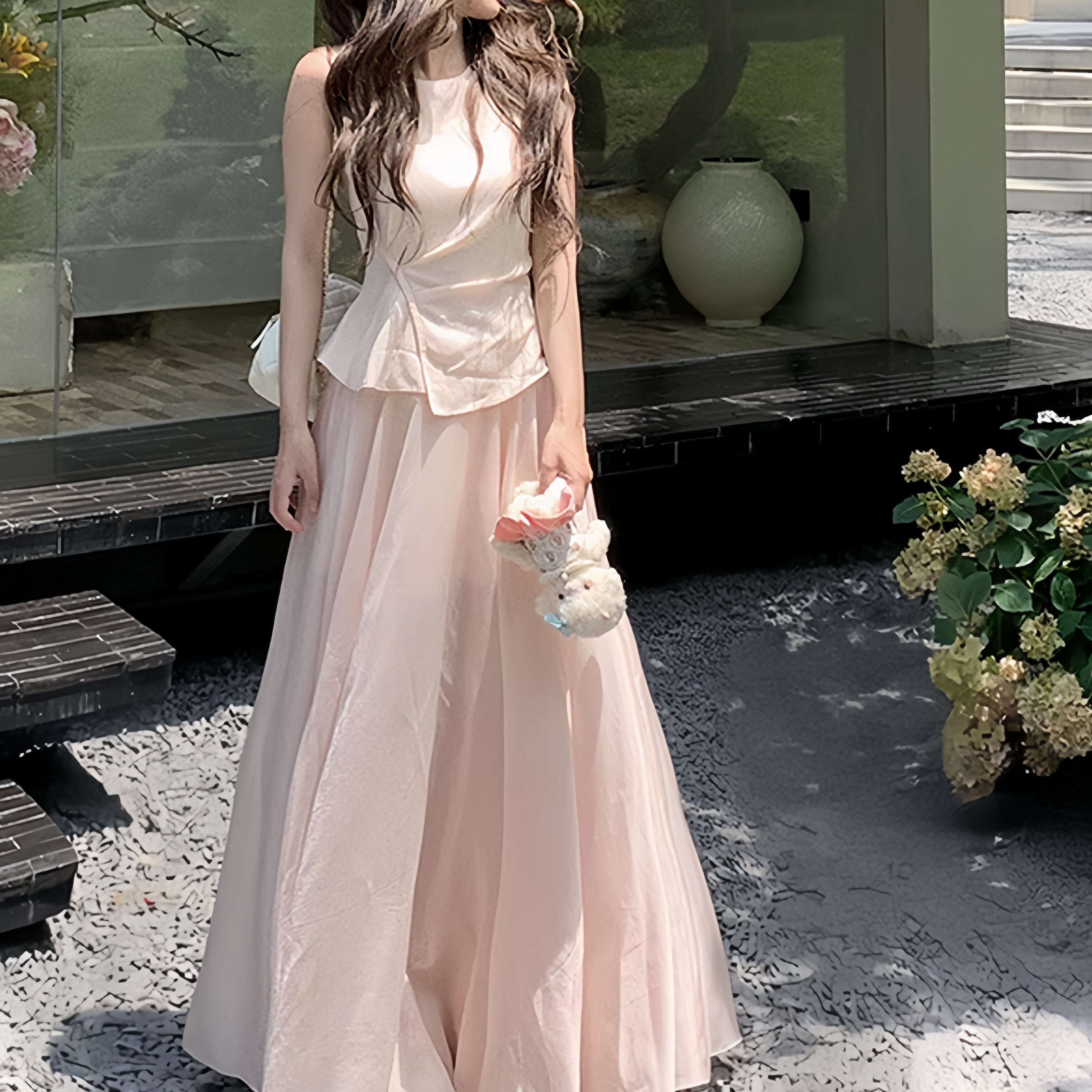 dress】ノースリーブドッキングワンピース M32387 | nanastyle