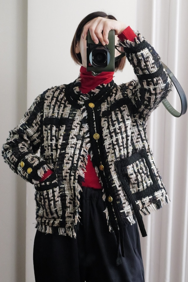 down tweed jacket black