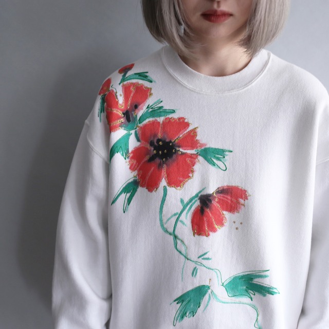 flower art real painted pattern white sweat