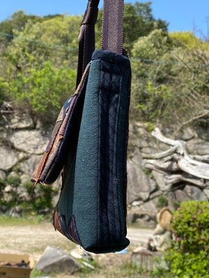 柿渋絣手作りアートショルダーバッグ　現品お届け