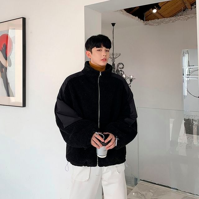 予約販売】ボアブルゾン ハイネック 異素材MIX アウター ボア