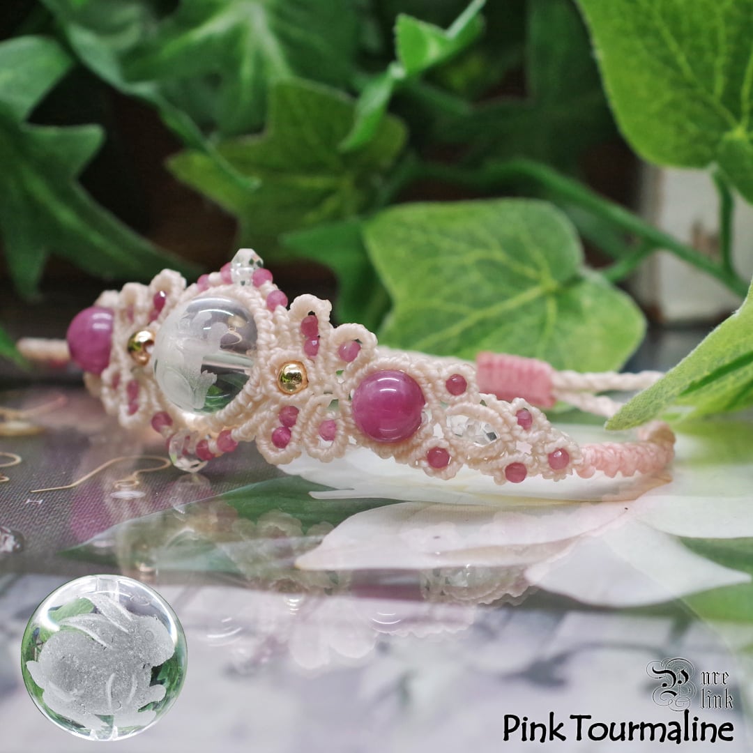 ピンクトルマリンのマクラメブレス 桃希』ピンクトルマリンシリカとピンクトルマリンのマクラメペンダント