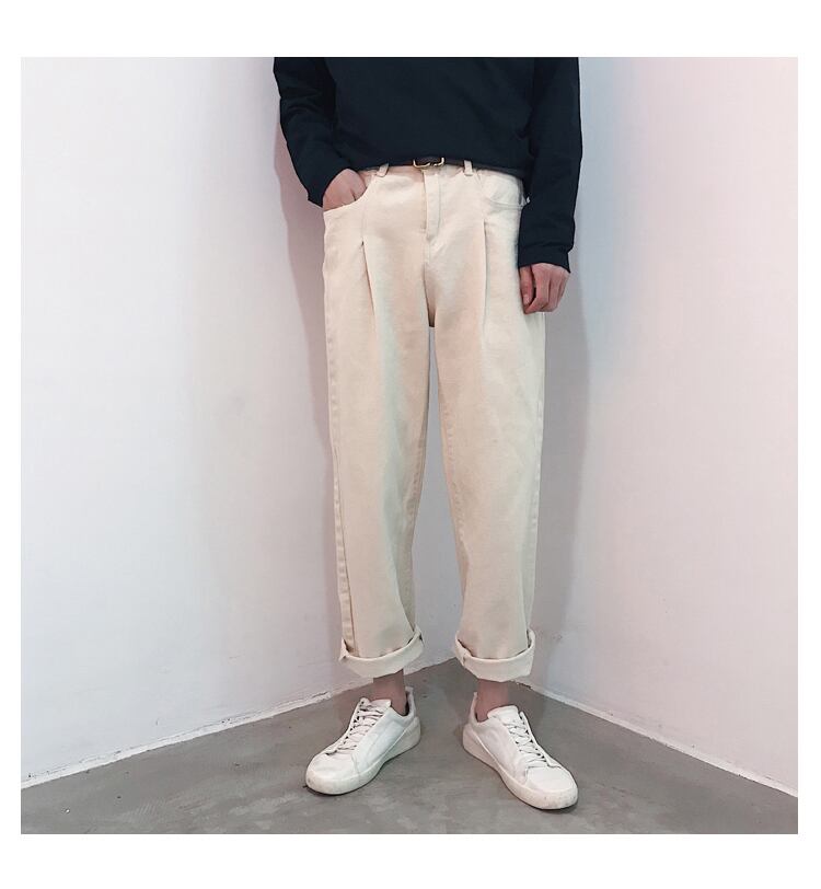 全1色 デニム パンツ ストレート カジュアル ワイド クラッシュ