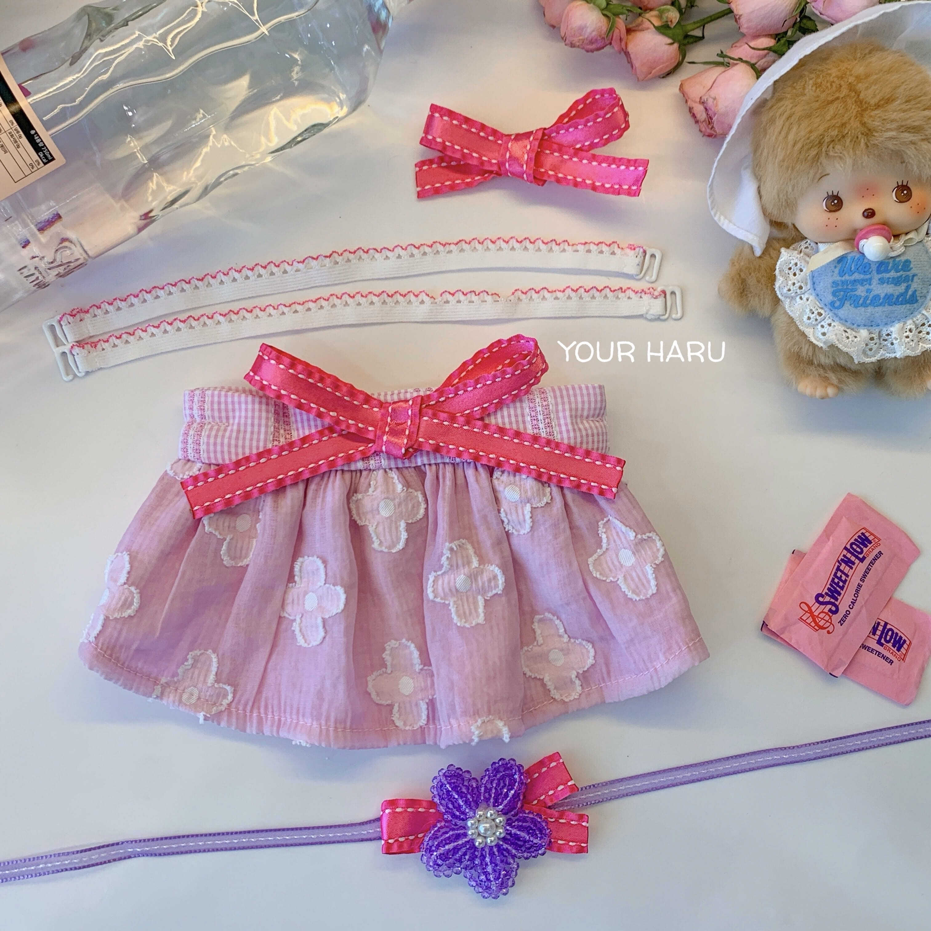 予約【yourharu】Flower Ribbon Mini Skirt pink