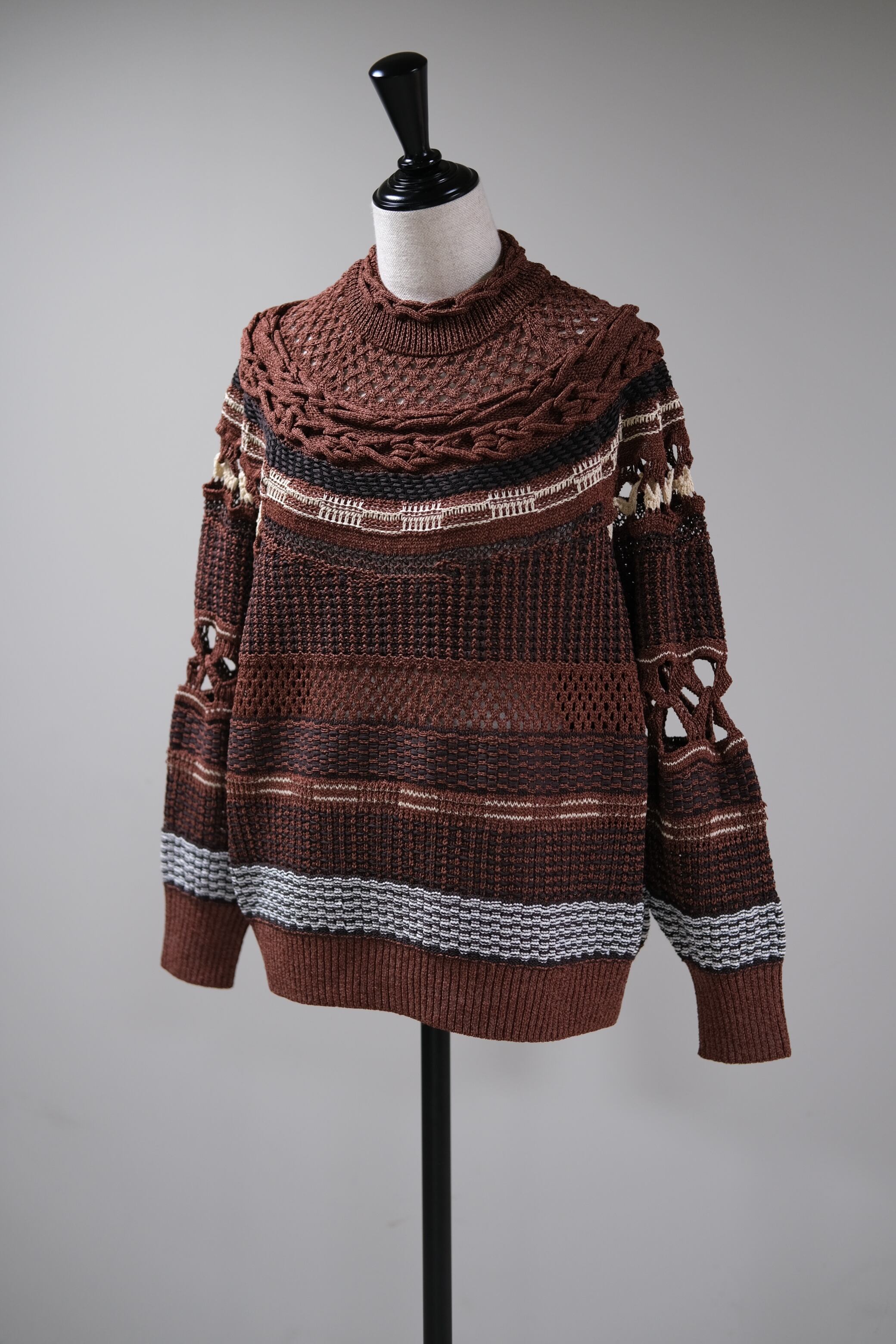 23年✨極美品✨マメクロゴウチ Bamboo Basket ニット リネン 完売 Mame Kurogouchi】Bamboo Basket Pattern Knitted Top - brown | loop