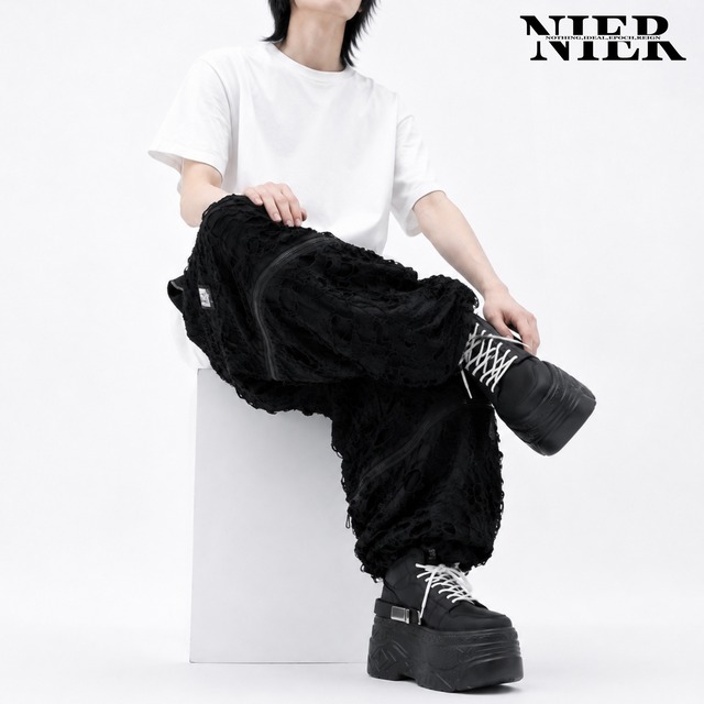 《夏休みプレゼント新作半額SALE》ASYMMETRY 2WAY DAMAGE SARROUEL PANTS