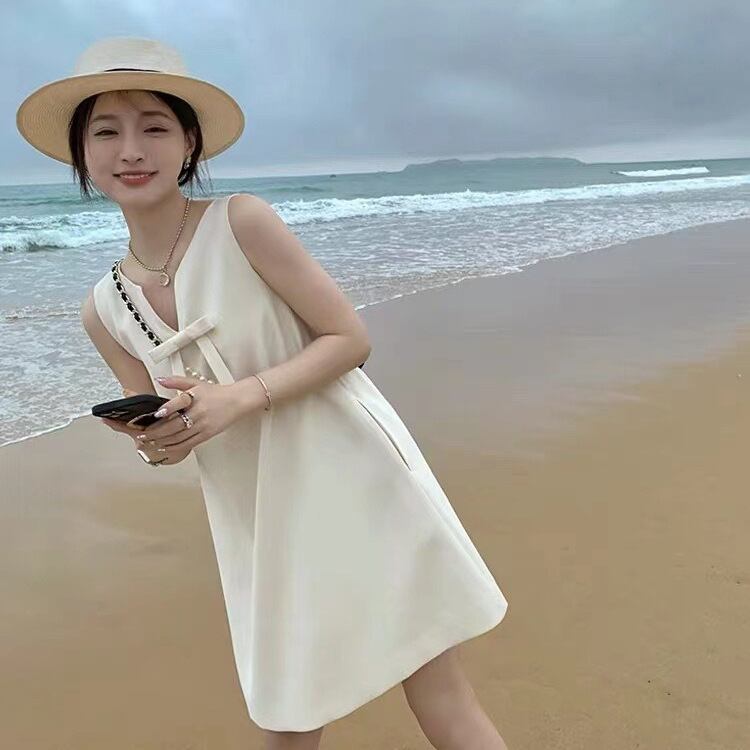 【新作】【送料無料】 弓半袖ドレス女性のための 2022 夏の新スタイルの小さなフランスのハイエンドリバーシブルノースリーブベストドレス 0231274803766