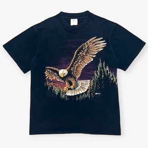 90s｜Hazelwood｜プリントTシャツ｜イーグル ネイチャー 両面プリント ヘビーウェイト ブラック USA製｜B