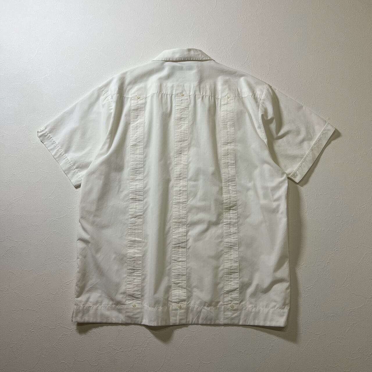 開襟 オープンカラー 刺繍 キューバシャツ ホワイト XL 古着 | RUFFY
