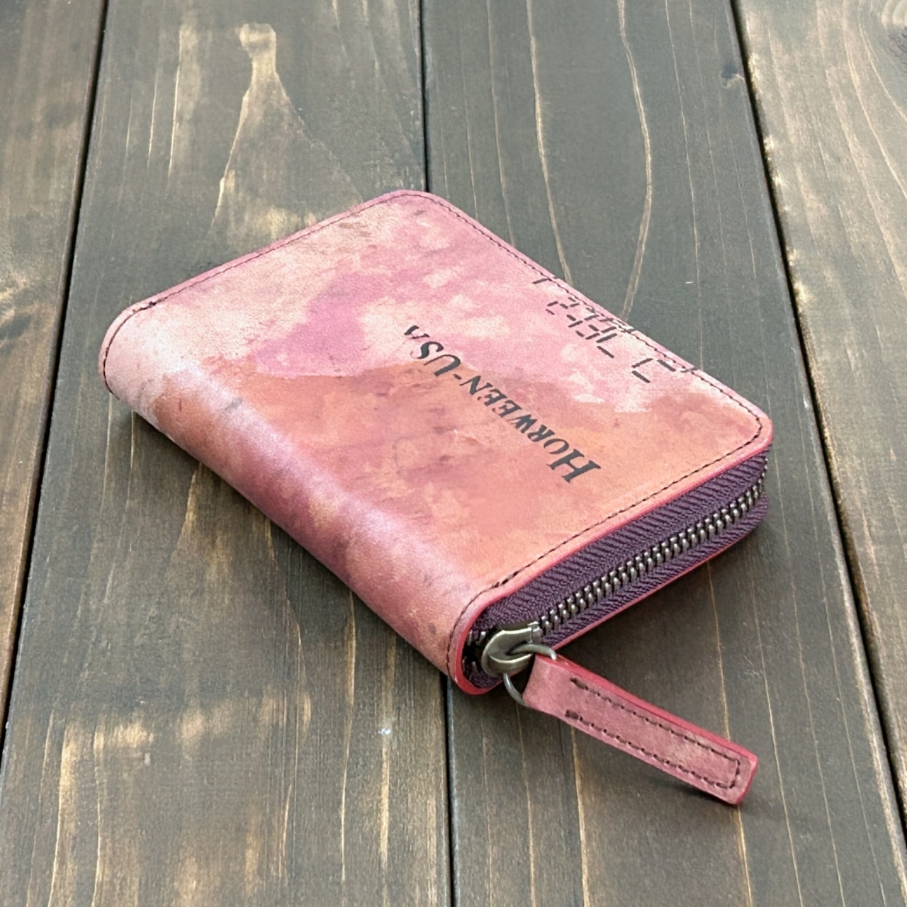 HORWEEN シェルコードバン スタンプ ミドルウォレット バーガンディ