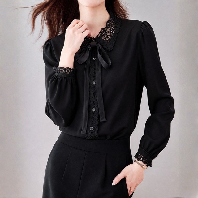 Lace collar elegant chest tie slim blouse