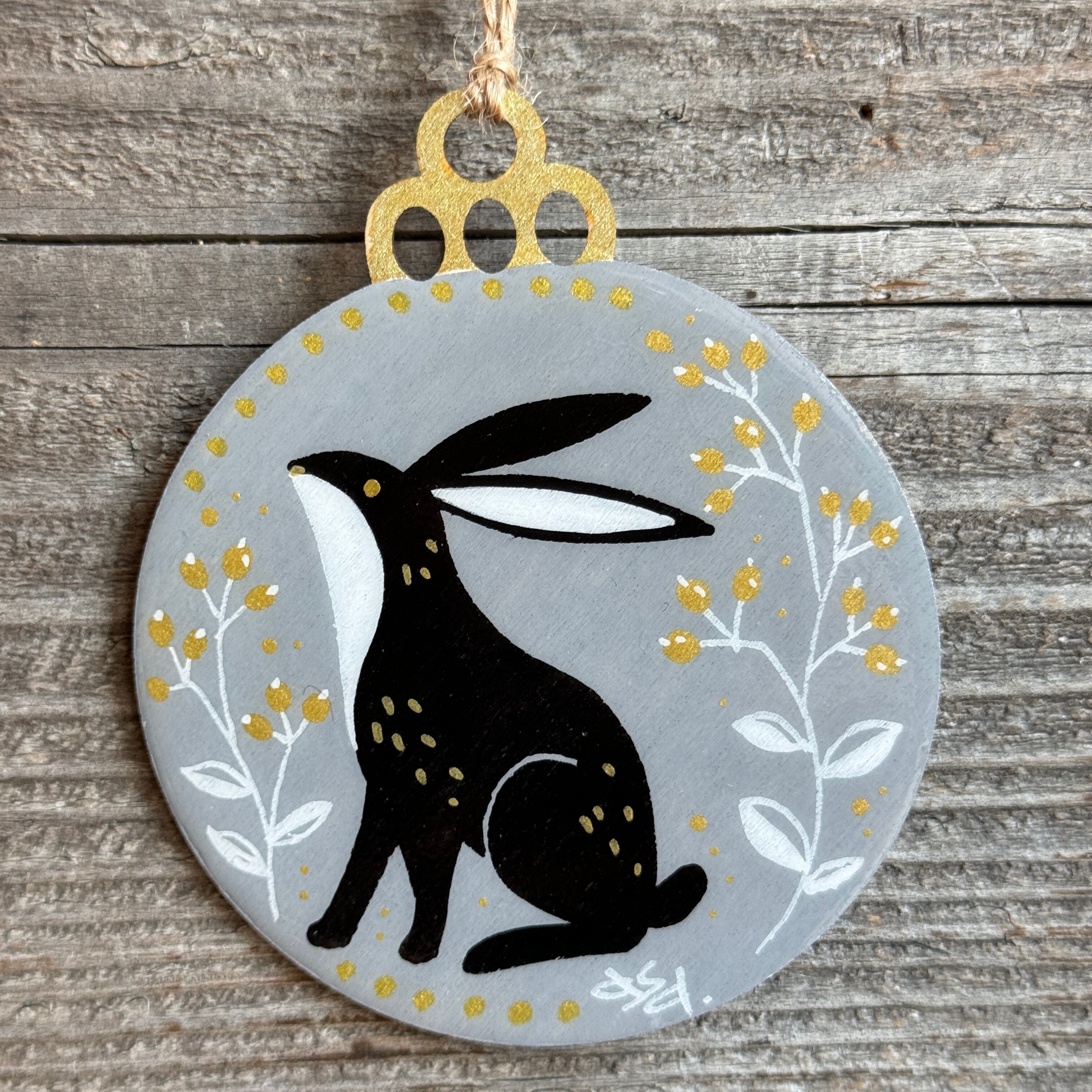 手描き一点もの☆クリスマスオーナメント☆うさぎ・グレー | Design