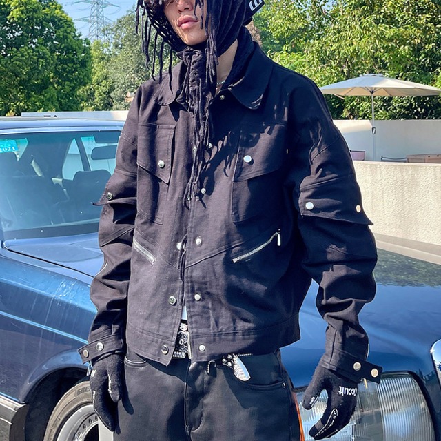 【DRIP1468】South Multi-Pocket Zipper Lapel Jacket