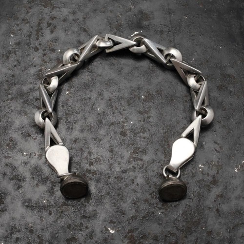 Vintage Heavy Silver Chain Bracelet [Made in ITALY - STERLING] Pyramid Link Chain