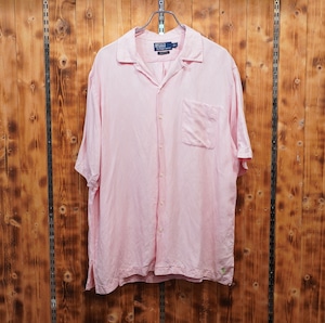 ralphlauren caldwell シルク リネン 開襟シャツ L/ラルフローレン ピンク オープンカラーシャツ