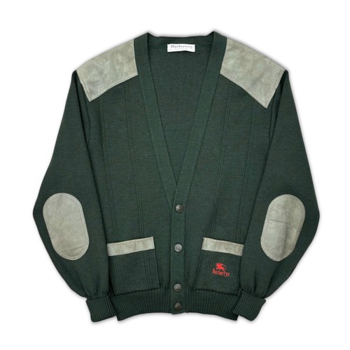 80s burberrys knit cardigan バーバリー　カーディガン　レザー　コマンドセーター　burberry