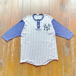 80s  NEW YORK YANKEES Half Sleeve  Henry neck Baseball  T-Shirt （cotton × polyester）