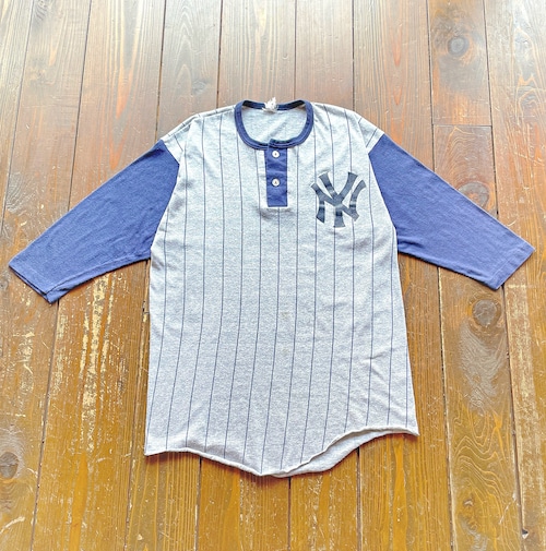 80s  NEW YORK YANKEES Half Sleeve  Henry neck Baseball  T-Shirt （cotton × polyester）