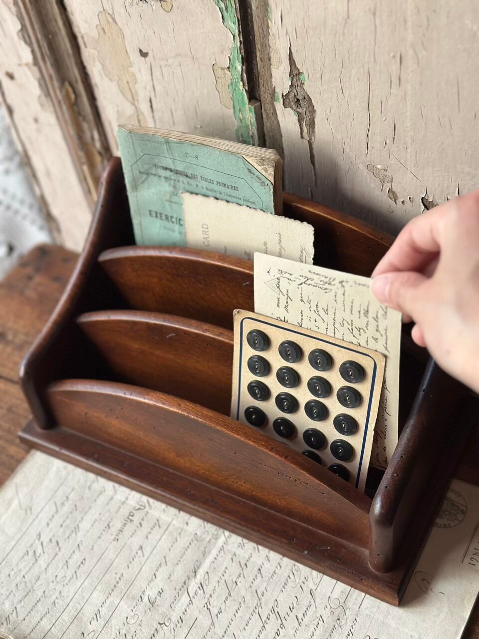 木製レターラック ブラウン 書類ケース | Brocante de La Cocotte