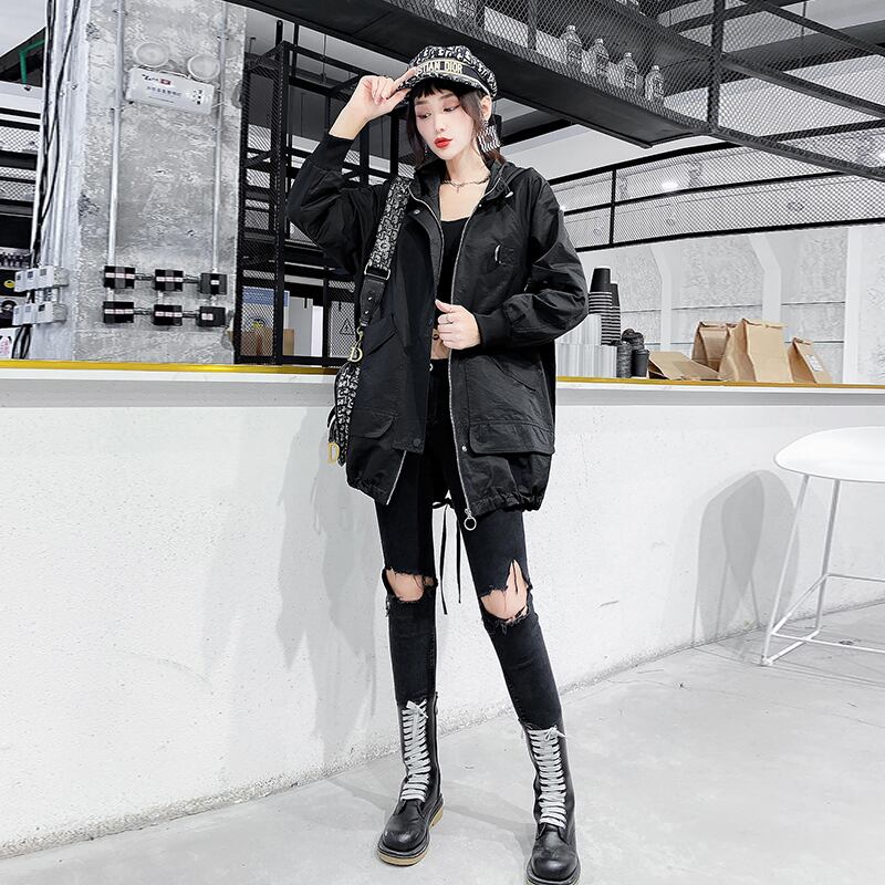 プラスサイズの女性の2020年の初秋スタイルのファッション緩い、薄いフード付きジャケット脂肪mmカバー肉年齢削減ジャケット ミックスインファッション86454402400