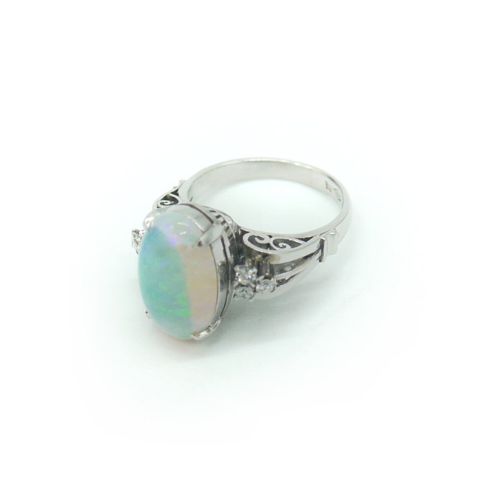 Pt850 オパール ダイヤモンド デザインリング プラチナ 指輪 7号