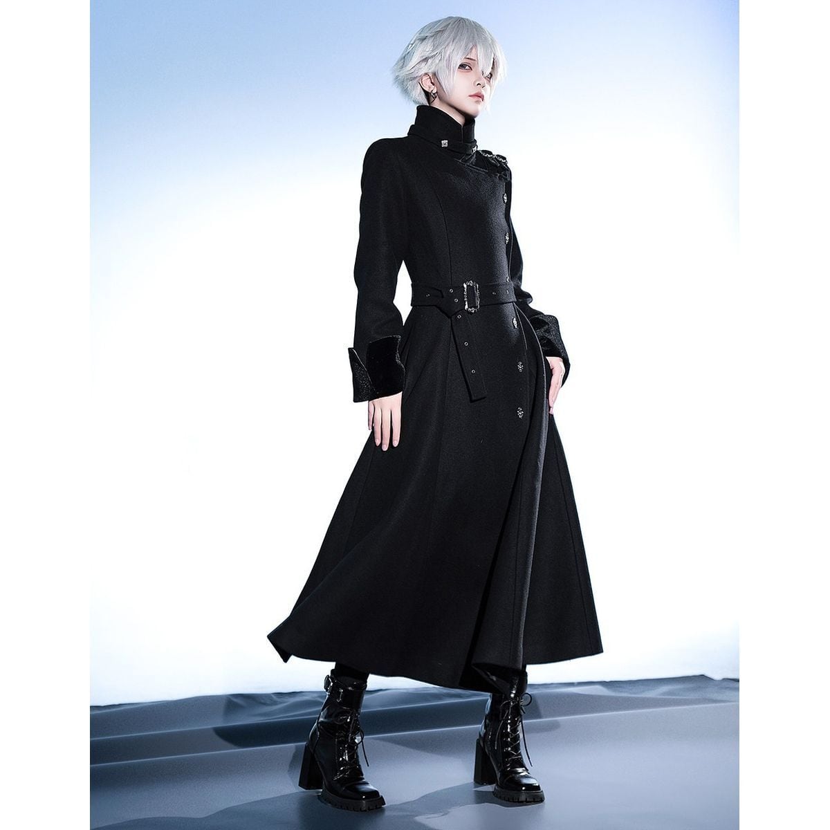 ブラックロングコート 漆黒ゴシックコンバットロングコート | Maiden's Rêve