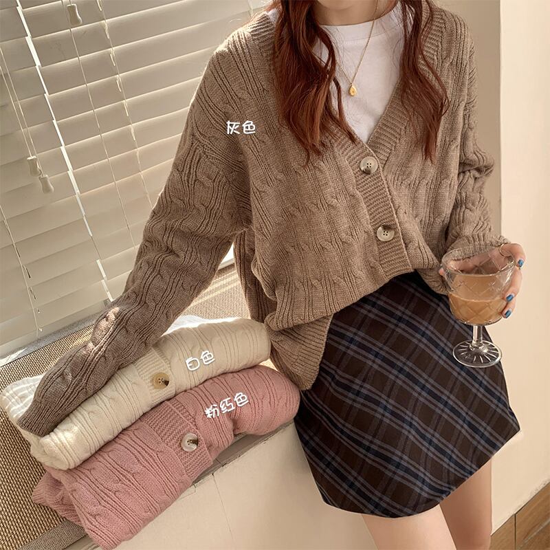 クレセントシティ2020秋新作ルーズVネックセーターコートレディースバージョンアウターウェアニットカーディガンショートトップ クレセントシティ38672252760