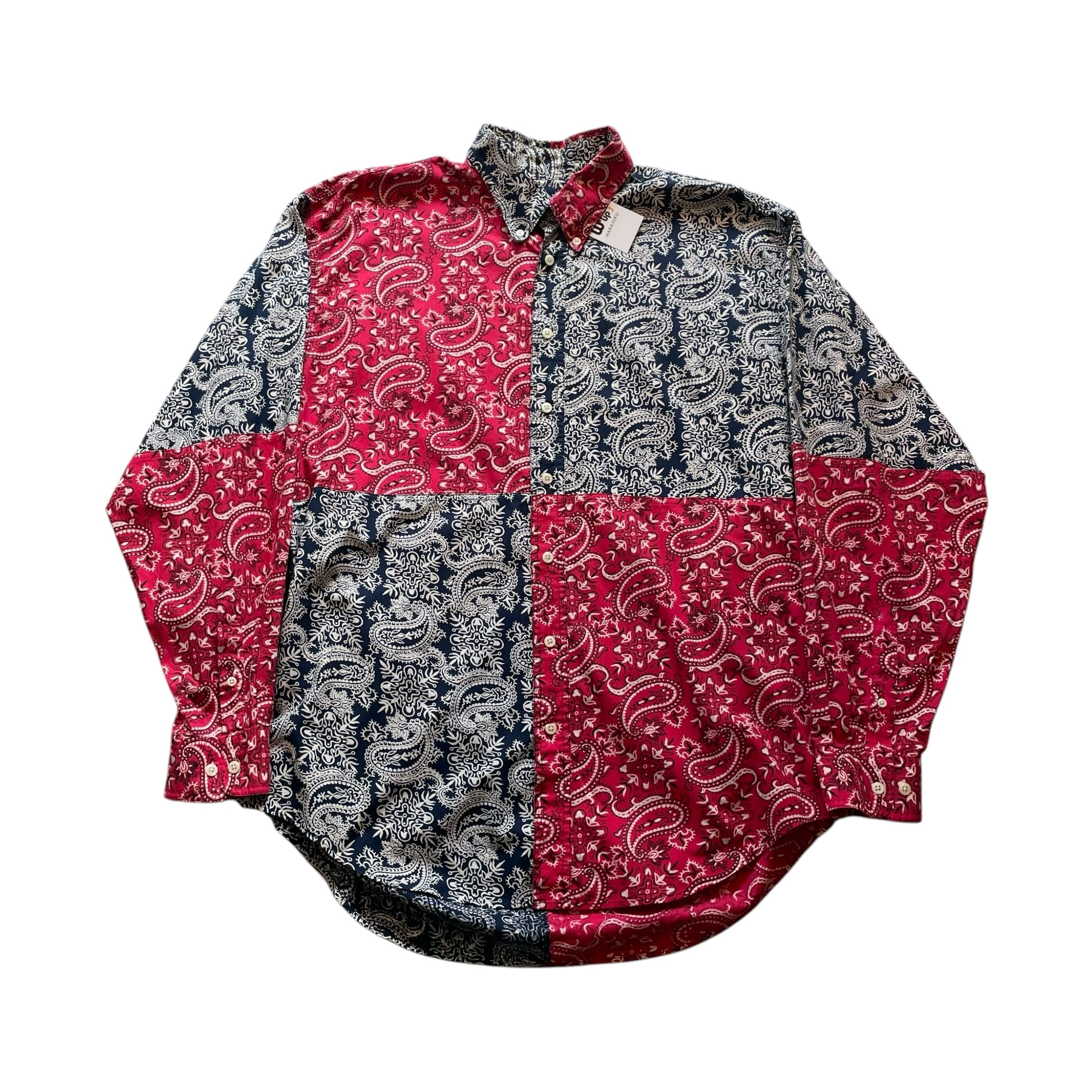 80s EVERGREEN "bandanna-panel" L/S button-down shirt