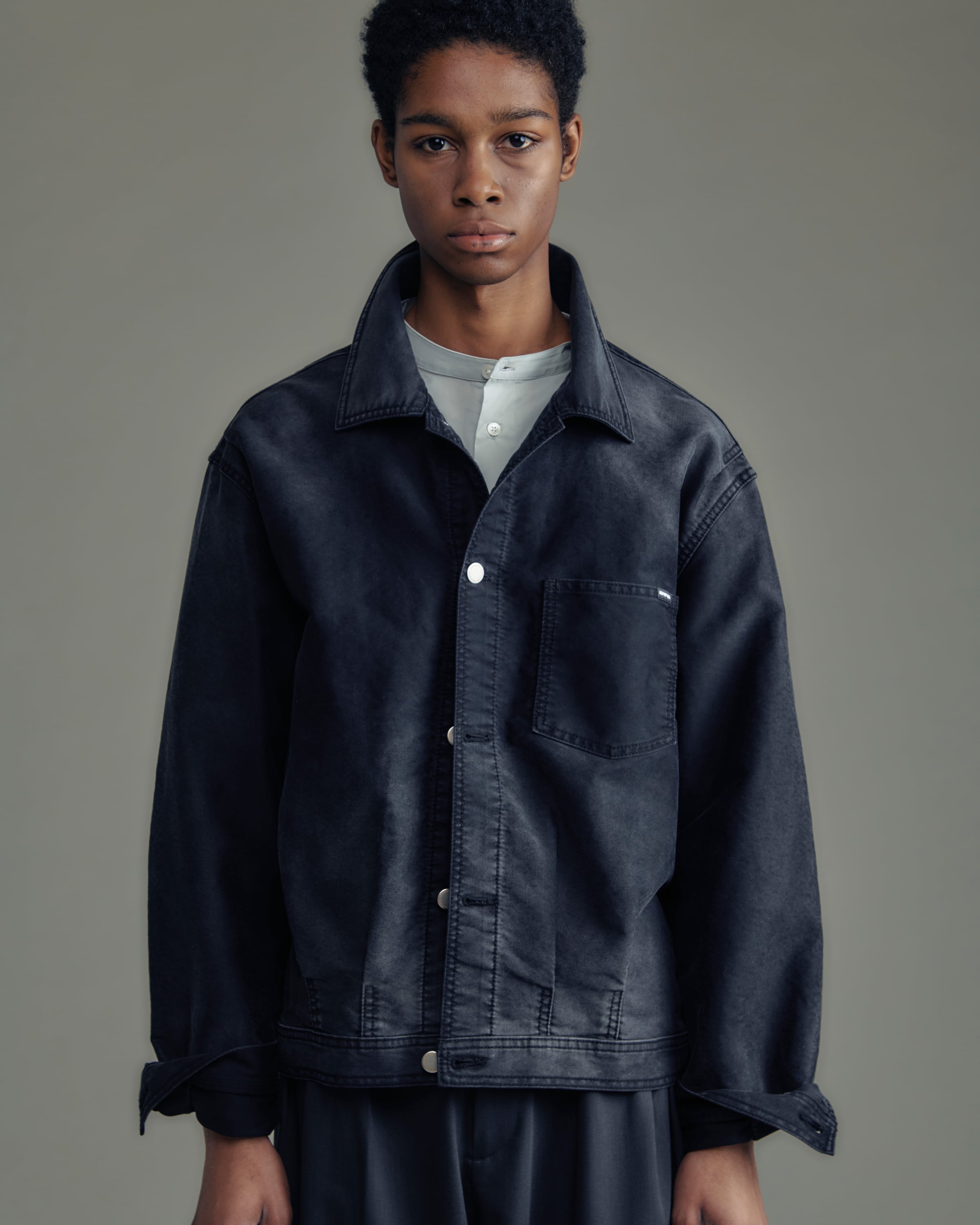 ADAM PATEK blasted light moleskin short length collared jacket (BLK) AP2613013