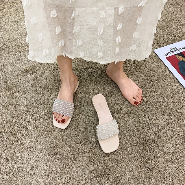 ミュールスプリングレッドパール 靴 シューズ 春物 真珠 フェイクシューズ40272294974