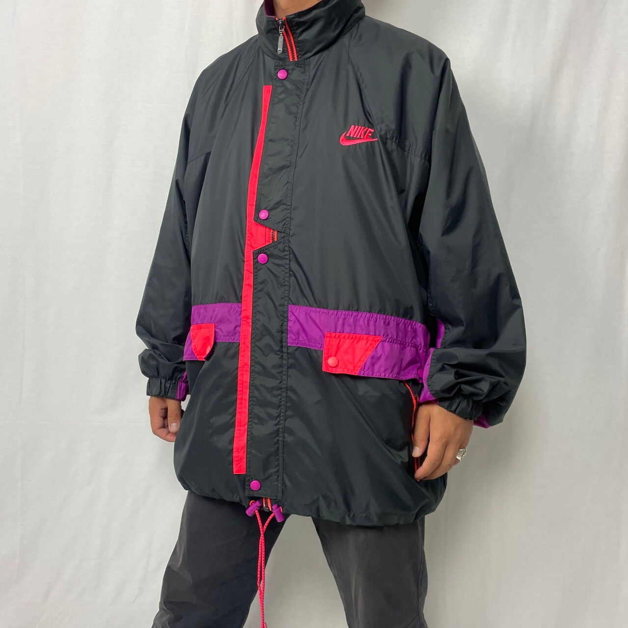 90年代 NIKE ナイキ 銀タグ 袖ロゴプリント ナイロン ウィンド 