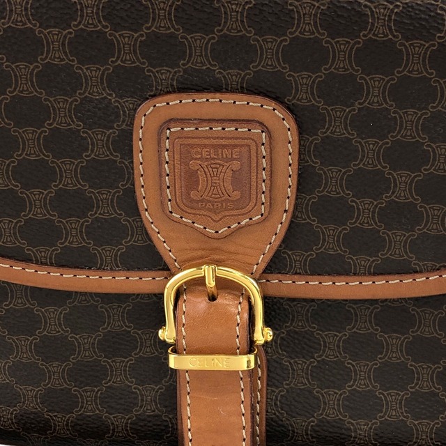 CELINE セリーヌ マカダム ブラゾン型押し レザー フロントバックル ショルダーバッグ ブラウン vintage ヴィンテージ オールド 5cve5n