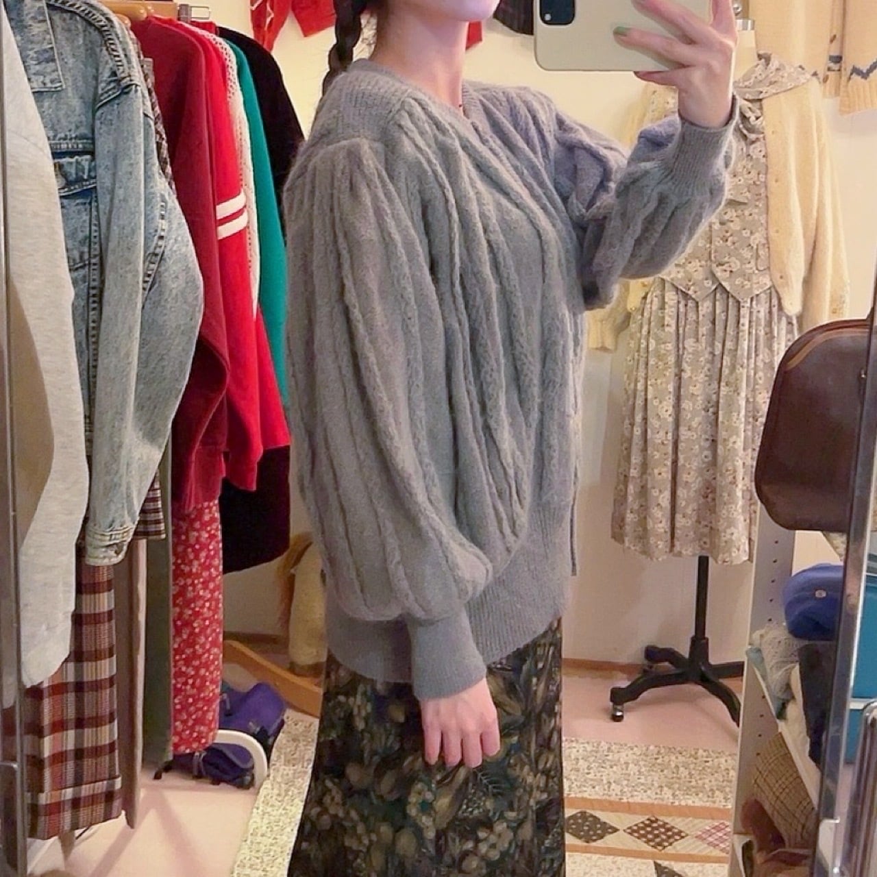 gray line mohair knit cardigan