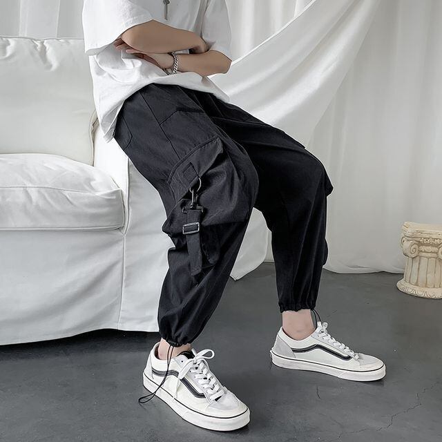 【予約販売】クロップドパンツ メンズ シンプル ブラック ブルー カジュアル ストレート スタイリッシュ こなれ感 お洒落 韓国 トレンド 春 秋 夏 S/M/L/XL/2XL/3XL