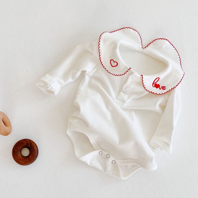 スプリングオータムカラーロンパース オールインワン ワンピース ロング レッド コットン 刺繍 春物 秋物 超面白いベビーショップ87489801257