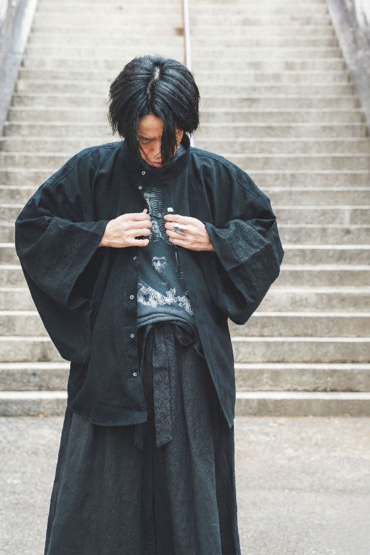 Web限定｜完全受注生産】Kimono Denim Shirt -黒蛇革×黒蛇DENIM-｜神龍