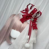 ♡【全5色】MAID スノープリンセス 雪の結晶ビジュークラウン&ぽんぽんリボンクラウンミニハット red ♡