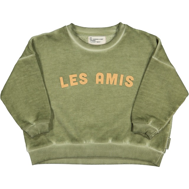 残り1点(4Y)piupiuchick / "les amis" washed military green  sweatshirt / Kids