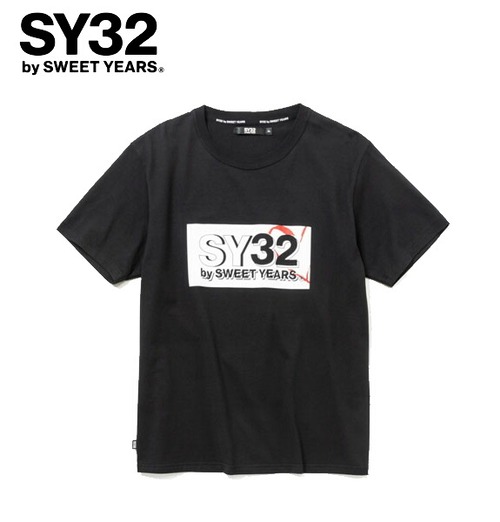 SY32 by SWEET YEARS エスワイサーティトゥ Tシャツ 半袖 クルーネック メンズ NEW BOX LOGO TEE 14153J BLACK×WHITE