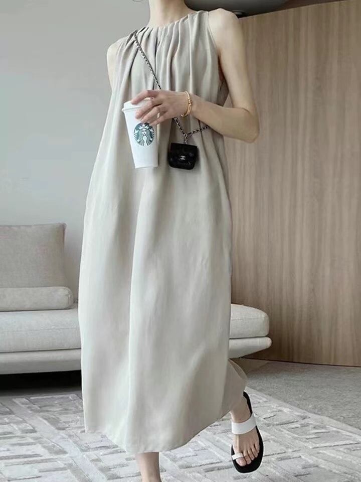 リネンブレンド　タックワンピース　AJ22262-6858