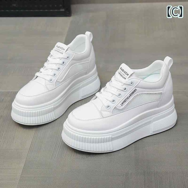 8cm 超厚底 スニーカー 黒 白 かっこいい ウェッジソール 運動靴 身長アップ 脚長 韓国系 レディース レザースニーカー ブラック ホワイト 合皮 撥水 オルチャン 女子 スタイルアップ シンプル 白スニーカー 黒スニーカー 高ヒール 学生 学校