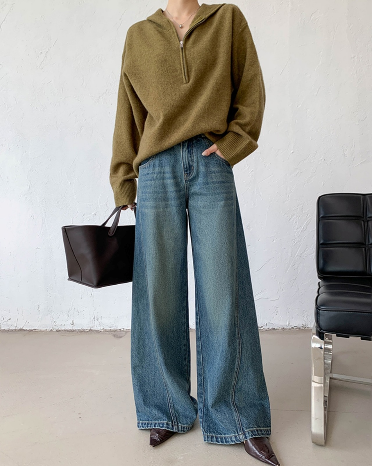 Long sleeve hooded pullover Sweater　T20126