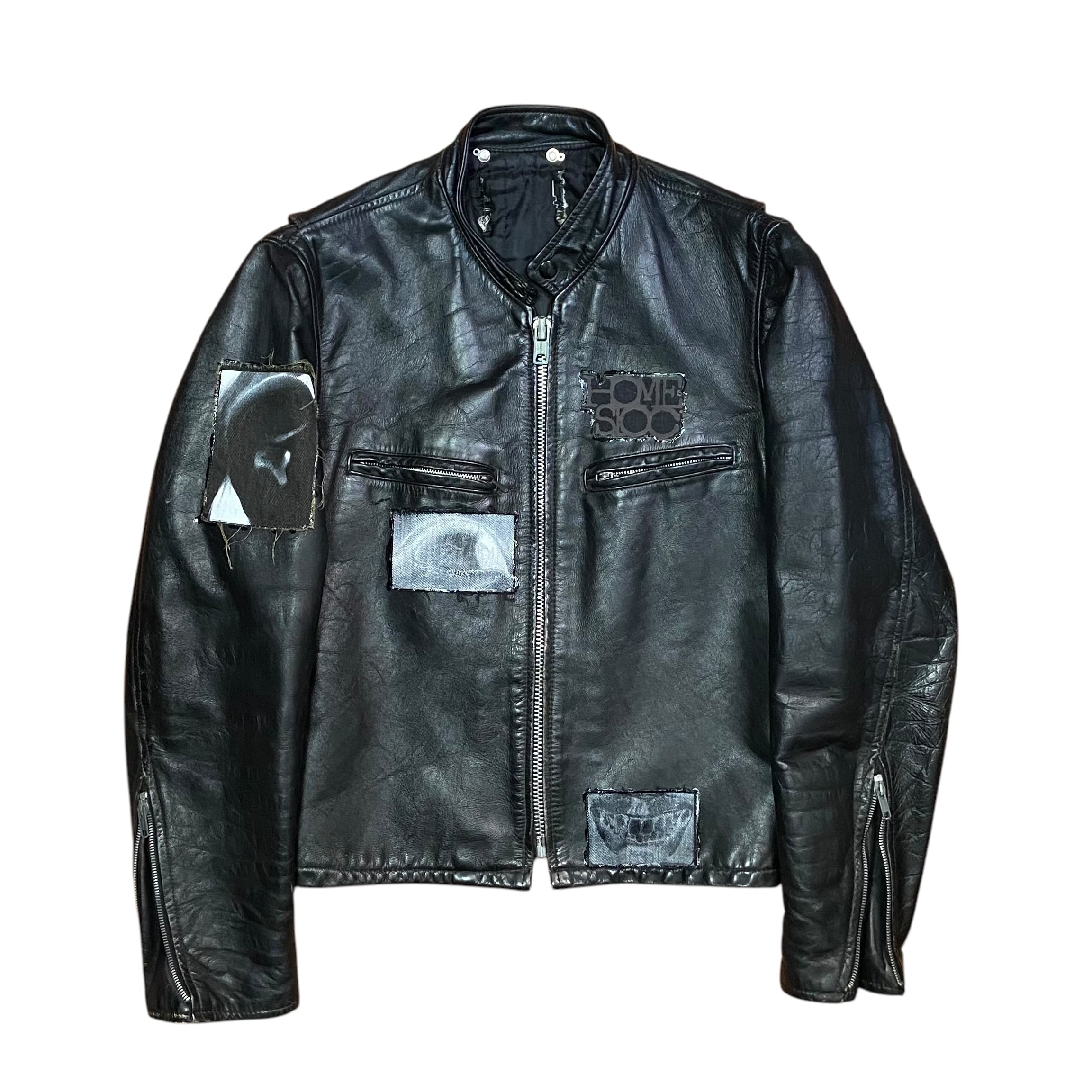 80s cow leather single riders jacket “ see no evil, hear no evil, speak no evil”