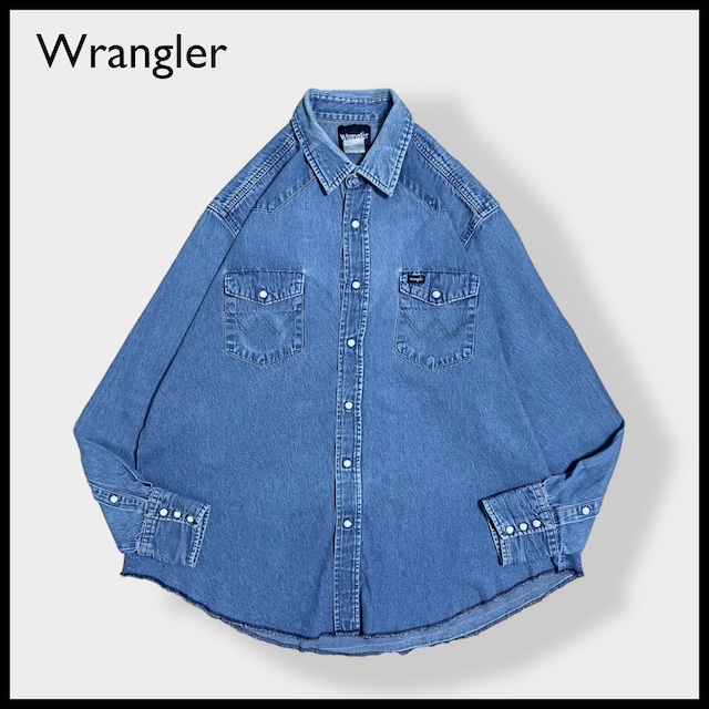 【Wrangler】ウエスタンデニムシャツ デニムシャツ ウエスタンシャツ ショルダーヨーク フラップポケット XL相当 ビッグシルエット ラングラー 胸パッチ 雰囲気  us古着