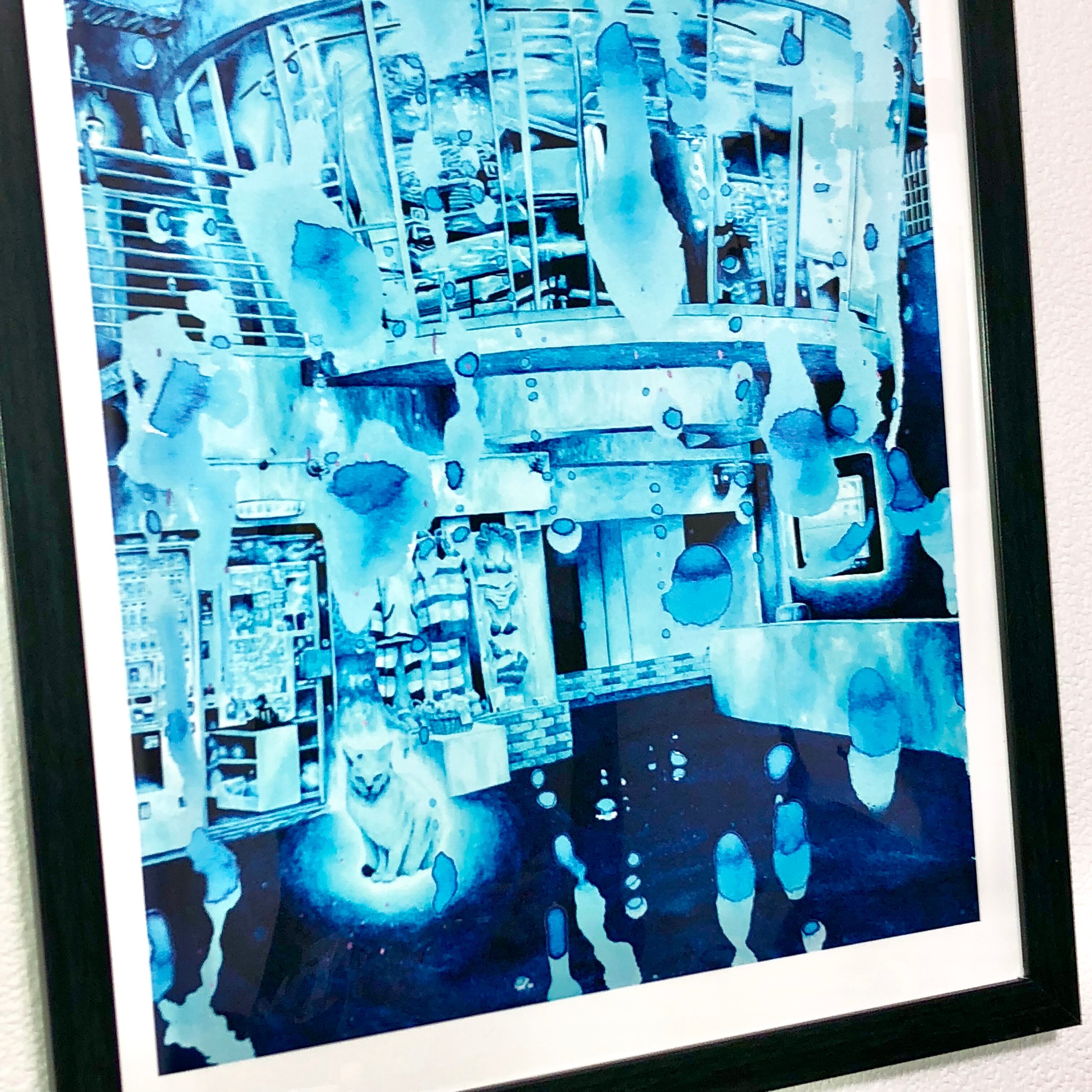 Blue cat』A3サイズ複製原画 | おかだしげひろのオンラインショップ