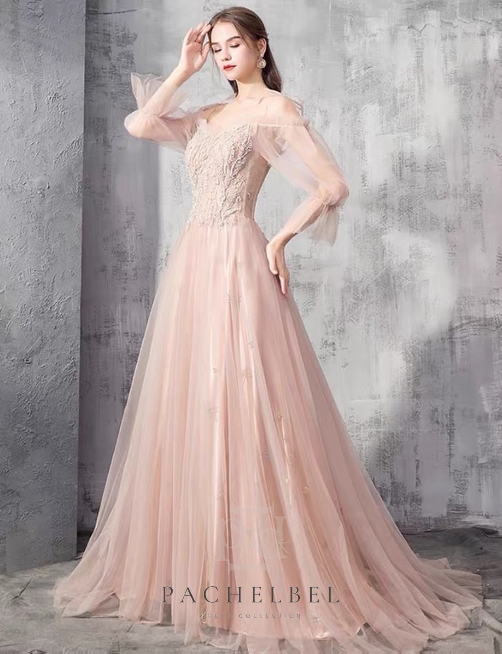 [SETTAN]ホワイト×ピンクフラワープリント・ベア・Aライン・ロングドレス SETTAN]ホワイト×ピンクフラワープリント・ベア・Aライン・ロング