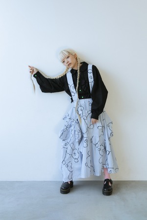 RIBBON SUSPENDER SKIRT col.BLUE STRIPE / F2