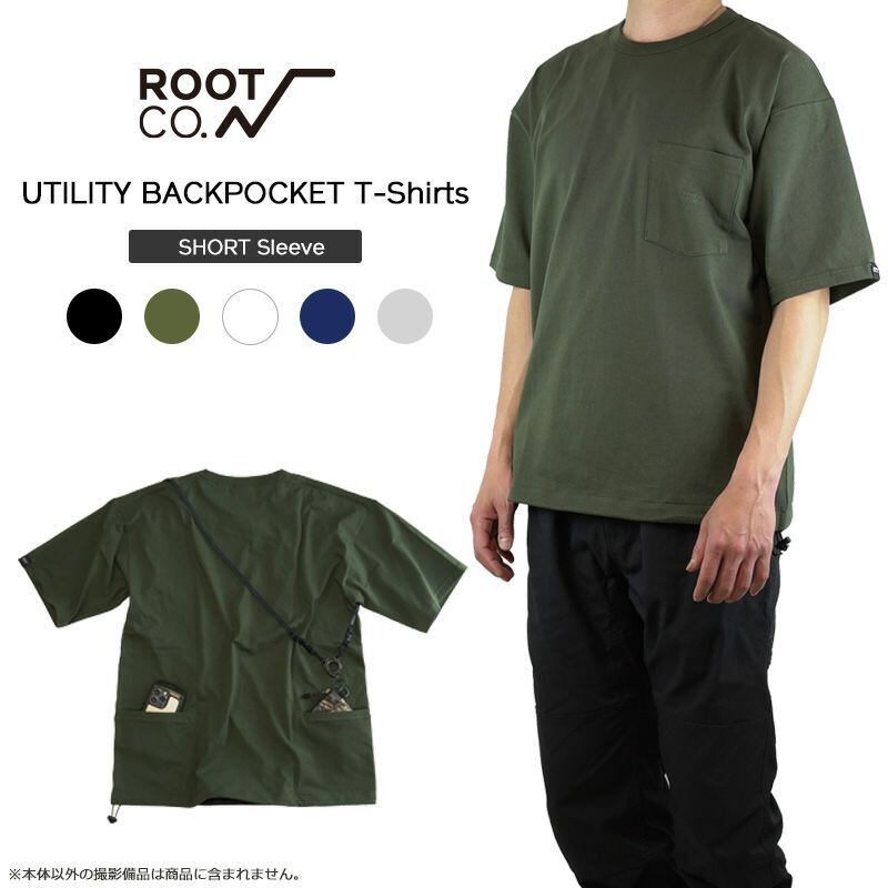 【ROOT CO. / ルートコー】PLAY UTILITY BACK POCKET T-Shirts / バックポケット&裾元ドローコード付きTシャツ (UNISEX)